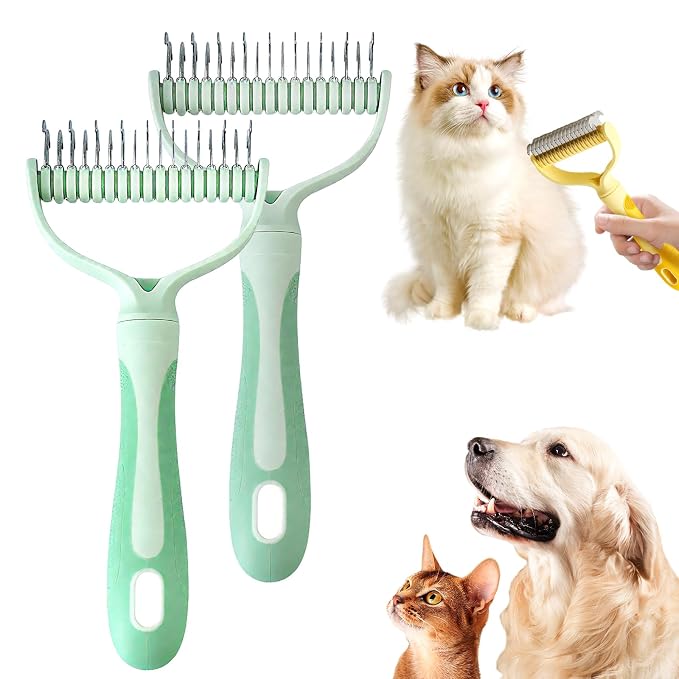 Double-Sided Pet Grooming Brush for Dogs and Cats, 2026 New Dog Deshedding Brush, Dematting Comb Removes Tangles Knots and Loose Fur, Ergonomic Pet Grooming Tool (Green*2)
