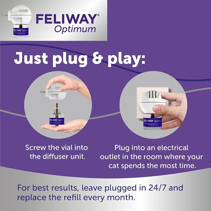 FELIWAY Optimum 30 Day Cat Calming Pheromone Diffuser Kit & Happy Snack by FELIWAY, a Delicious lickable Purée (12-ct Chicken Flavor)