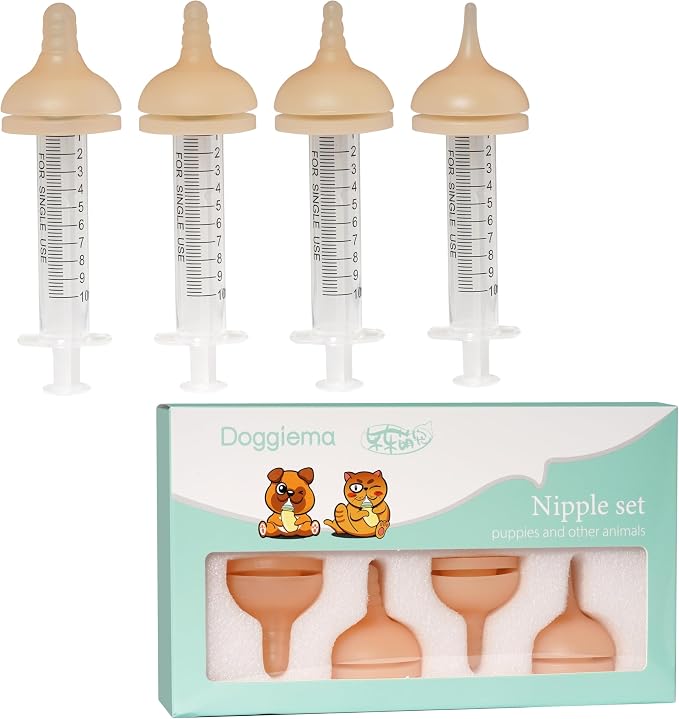 Doggiema Silicone Feeding Nipple and Syringes for Puppies and Other Animals Dongdong pet (4 Size Nipple+6 Syringes)