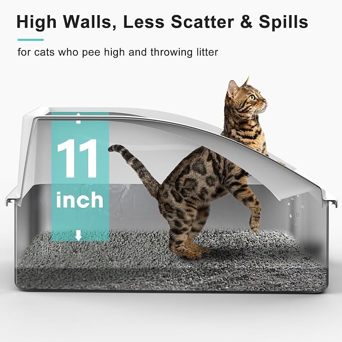 2 Pack Stainless Steel Litter Box | XL Enclosed Cat Litter Boxes with Lid for Big Cats and Multi-Cats | High Sided, Anti-Urine Leakage | Non-Stick Bottom（Ivory White）