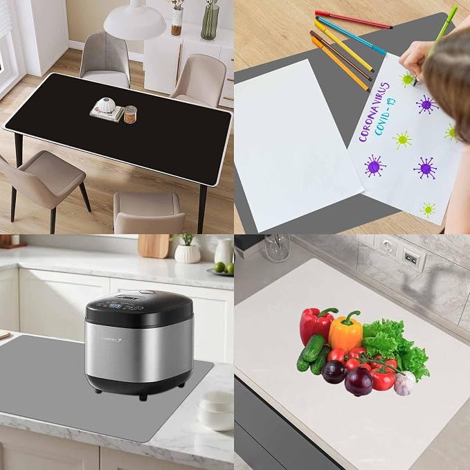 36"x24"(90cmx60cm) Large Silicone Mat for Kitchen Counter, Non-Slip Heat Resistant Countertop Protector, Waterproof Multipurpose Mat for Kitchen Island, 2Pack (Black)