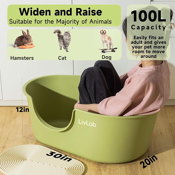 Cat Boxes for Indoor Cats - XL High-Walled Litter Pan with Anti-Splash Design, Low-Entry & Top Entry Cat Litter Box, Tool-Free Assembly Corner Tray (30x20x12 Inch, Green)