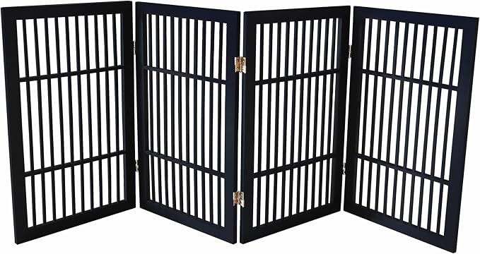 Urnporium Pet Dog Gate Freestanding, Strong Durable Folding Wooden Fence, Portable Acacia Hardwood Safety Barrier for Indoor & Outdoor Use (Black Pet Gate, 4 Panel 30" Tall)