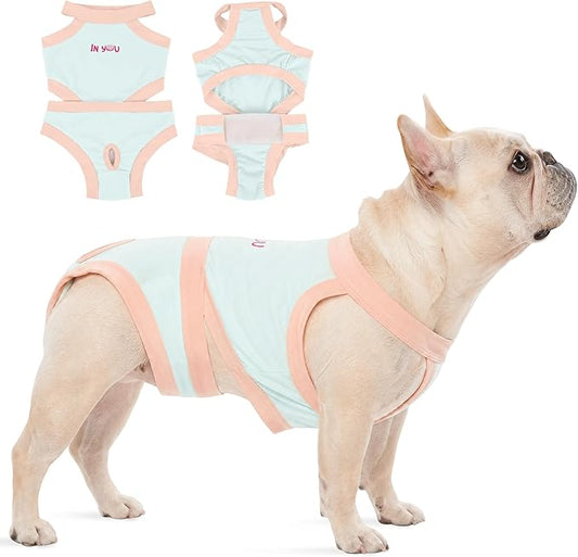 PUMYPOREITY French Bulldog Dog Pants – Made for Short Body & Broad Chest, Reusable Washable Solution for Marking, Accidents, Travel & Home Use for Male or Female Dogs, LightBlue, M