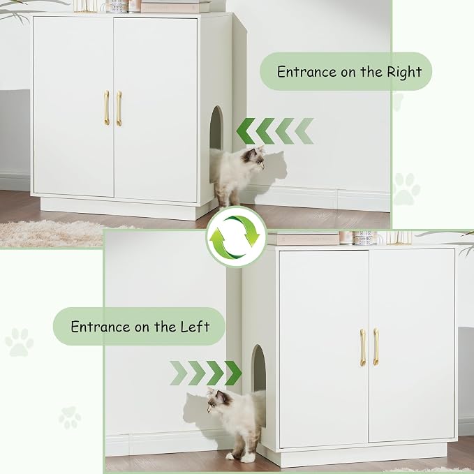 Gitelsnour Litter Box Enclosure, 30.9'' High Large Litter Box Furniture, Modern Cat Litter Box Enclosure with Hidden Storage, Side Table, End Table, White GCLB003WT