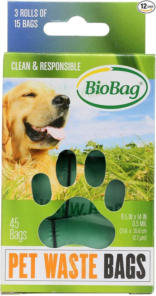 BioBag Dog / Pet Waste Bags on a Roll 45 Bags Each Box (Case of 12) Total 540 Bags