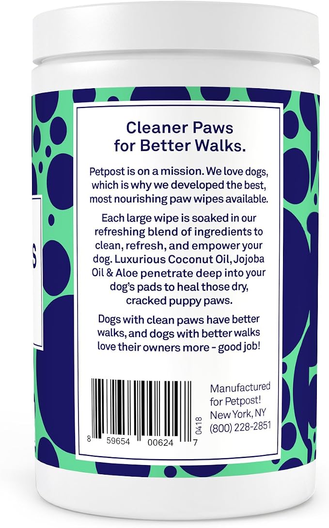 Petpost Large Paw Wipes for Dogs | 70 Count Dog Paw Cleaner Wipes with Coconut Oil, Jojoba Oil & Aloe | Gentle Pet Wipes for Paws | Ultra Soft Cotton Pads, Cherry Blossom Scent