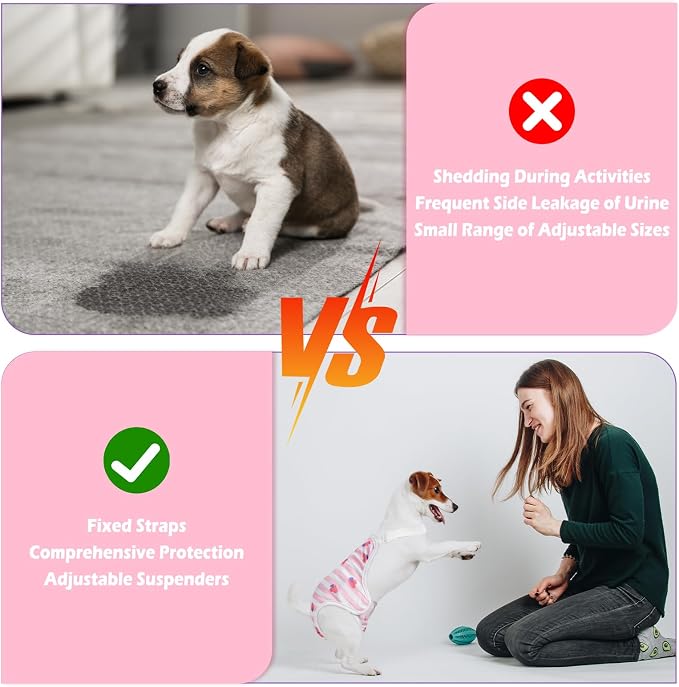 Jollywoods 3 Pack Washable Female Dog Diaper Onesie Sanitary Pantie with Adjustable Suspender, Reusable Fixed Doggie Diapers, Super Absorbent Leakproof for Small Medium Large Dog in Heat Cycle XL