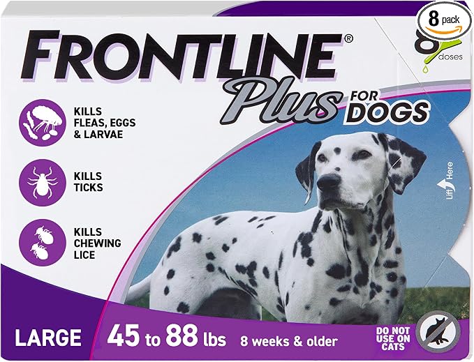 FRONTLINE Plus Flea & Tick Spot Treatment for Large Breed Dogs 45-88 lbs. (Purple) Count of 8