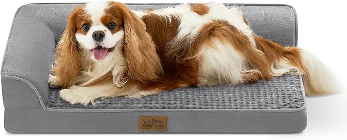 COZY KISS Orthopedic Dog Bed for Medium Small Size Dog, Dogs Crate Bed, L Shaped Foam Anti-Slip Bottom Pet Cat Sofa with Washable Removable Cover, Suitable for Pet Up to 40 lbs, 30x20x6.5 inch, Grey