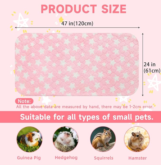 Homimp 2 Pack Guinea Pig Bed, Waterproof Reusable Small Animal Bed,Super Absorbent Pee Pad Mat for Rabbit Bunny Hamster Rat Hedgehog Chinchilla,Washable Fleece Cage Liners, Pink 24"x47"
