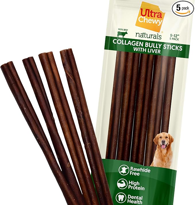 Ultra Chewy Collagen Sticks 9-12 inches (5 Pack) – Long Lasting Odor-Free, All-Natural Dog Chews – Rawhide & Bully Stick Alternative