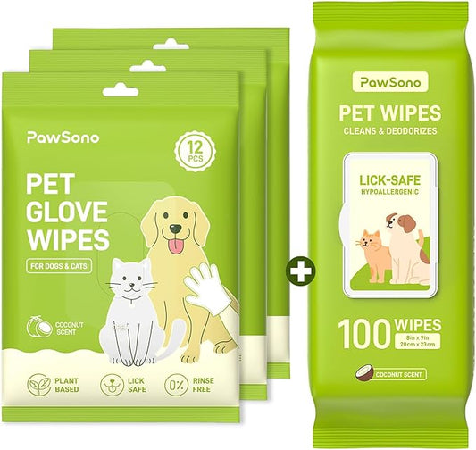 Hypoallergenic Pet Wipes for Dogs & Cats – Quick Clean & Deodorize Paws, Butt, Eyes, Ears, Face & Fur | Daily Grooming After Walks and Between Baths | Extra Large & Thick | Coconut Scented, 100 Count