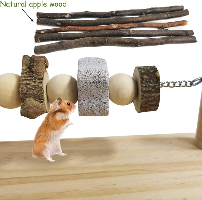 kathson Hamster Wood Ledge Platform Chewing Toys Chinchilla Cage Accessories Guinea Pig Teeth Grinding Lava Blocks Hamster Sand Bath Box Transparent Acrylic Small Animals Shower Bathtub