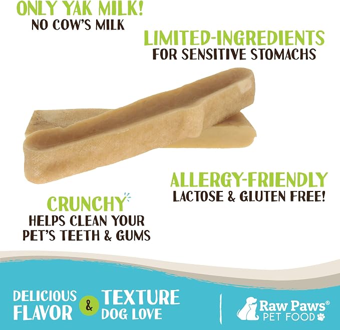 Raw Paws Himalayan Yak Chews for Dogs, Large (4 Pack) - Packed in USA - Tibetan Yak Cheese Dog Chews for Medium to Large Breeds - Hard Milk Dog Chew Bones - Single Ingredient - Long Lasting