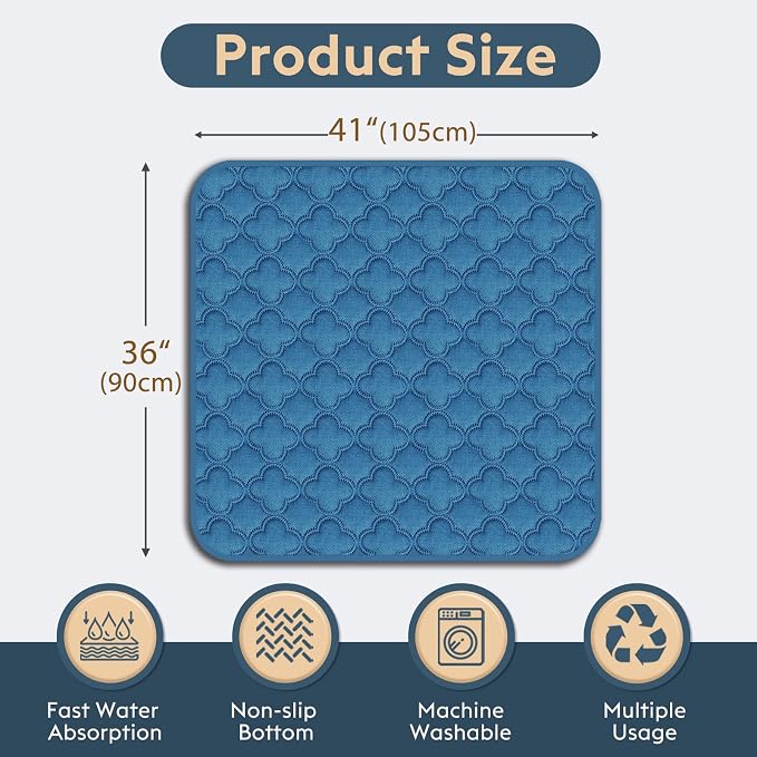 FunFurry Washable Pee Pads for Dogs - 2 Pack Reusable Pee Pads，Waterproof Puppy Pads，Pet Training Pads，Super Absorbent with Dog Paw Shape Non-Slip Backing (Blue, 36" X 41" - 2 Pack)
