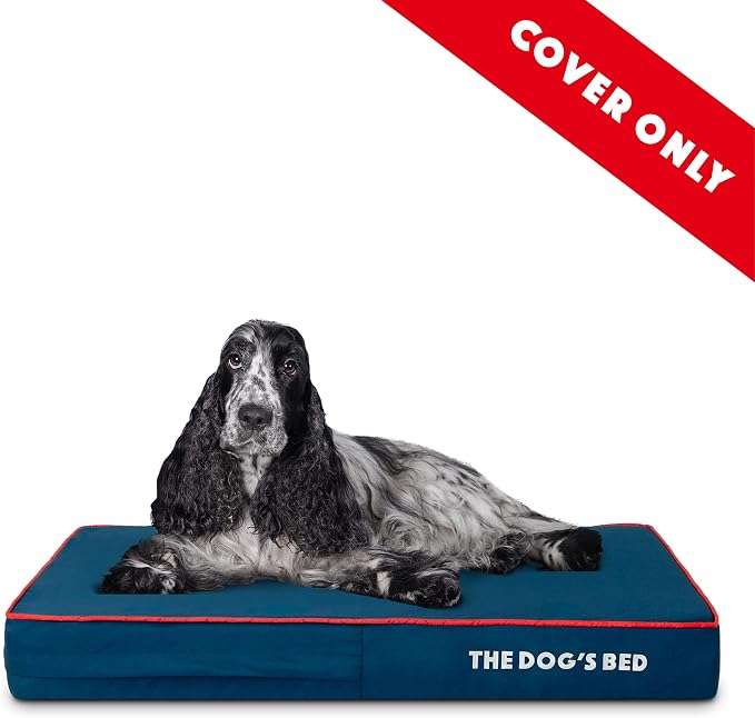 The Dog’s Bed Replacement Outer Cover, Oxford Fabric, Blue with Red Trim, Medium, 4-Inch