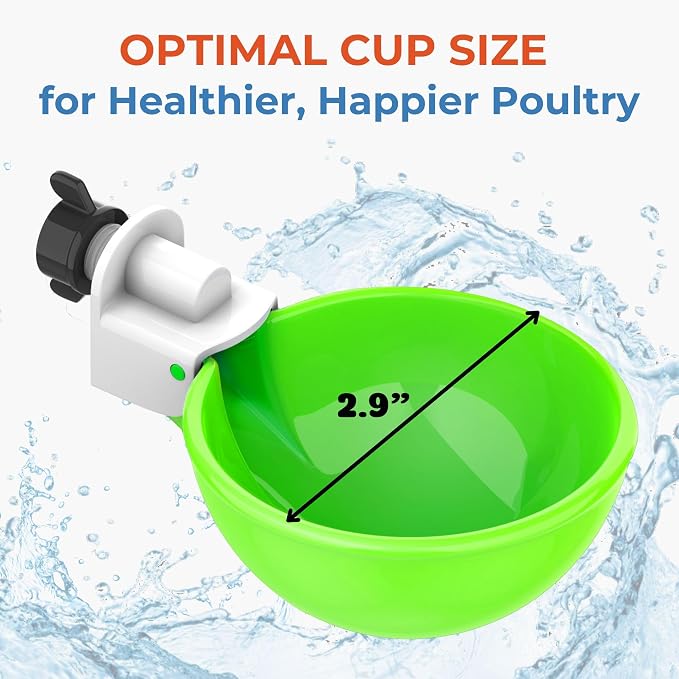 Lil'Clucker - Large Automatic Chicken Waterer Cups Suitable for Ducks, Geese, Turkeys, and Bunny Rabbit - Water Feeder Kit - Poultry Waterer (Green, 8 Pack)