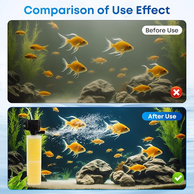 320GPH Aquarium Filter for 40–100 Gallon Fish Tanks, 4-in-1 Submersible Internal Filter with Layered Filtration, Water Pump, Air Outlet and Wave Flow Design