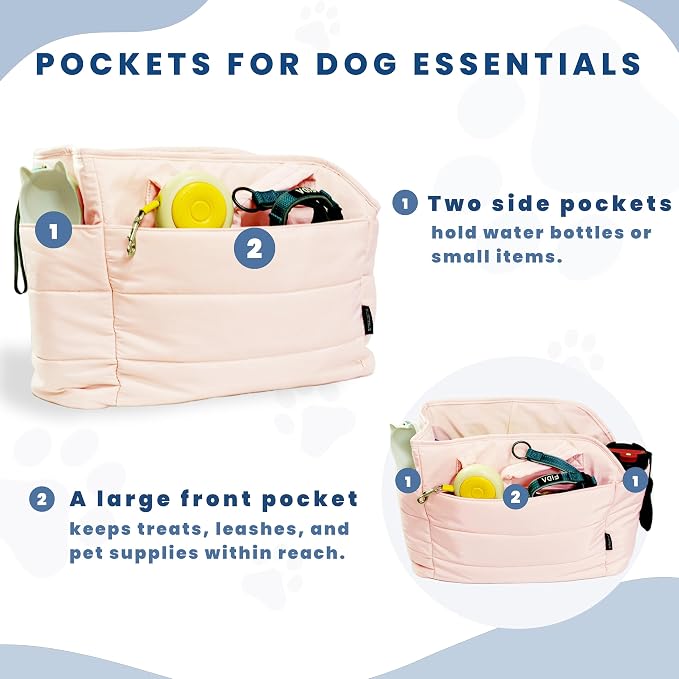 Lightweight Dog Purse Carrier for Small Dogs Under 15 lbs, Puffy Quilted Pet Carrier Tote for Puppies with Safety Leash Clip, Women's Hands-Free Dog Carrier Bag for Travel/Shopping (Pink)