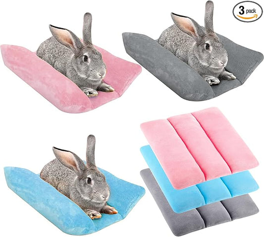 Weysat 3 Pack Rabbit Bed 15.7 x 14 Inch Soft Thickened Bunny Rabbit Bed Bunny Mat Concave Cushion Plush Mat for Indoor Outdoor Cage Sleeping Supplies