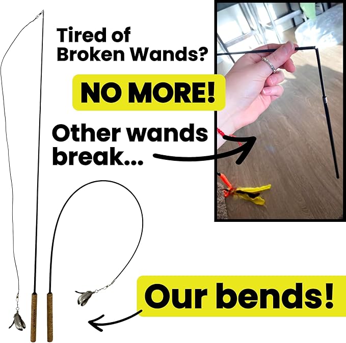 Forever Stick 2-Pack - The Unbreakable Cat Wand Toy, Durable Cat Toy Wand, Extra Long Cat String Toy, Cat Fishing Pole Toy for Bored Indoor Adult Cats, Cat Stick Toy, Cat Feather Wand, Cat Teaser Wand