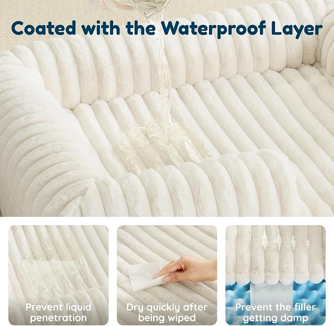 Orthopedic Dog Bed for XL Dogs, Washable Dog Bed with Faux Rabbit Fur Waterproof Cover, High Density Egg Crate Foam Support with 3-Sided Bolsters for Senior Dogs, Non-Skid Bottom, 41x30x7, Cream