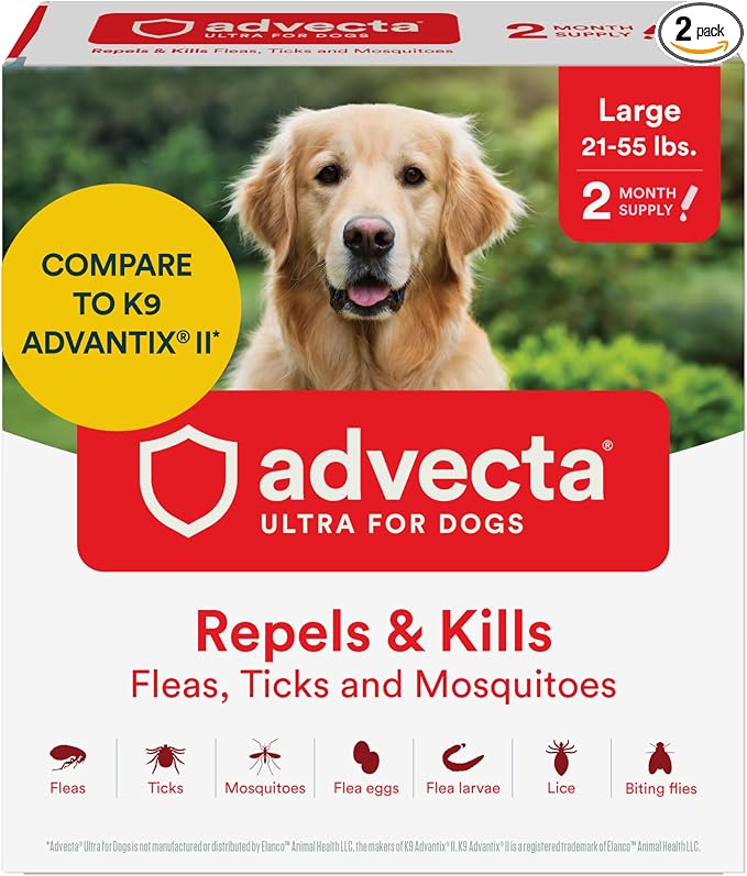 Advecta Ultra Flea and Tick Prevention for Dogs - Large Dog Flea and Tick Treatment & Control - Mosquito Repellent - Fast Acting Waterproof Topical Drops, 2 Month Supply