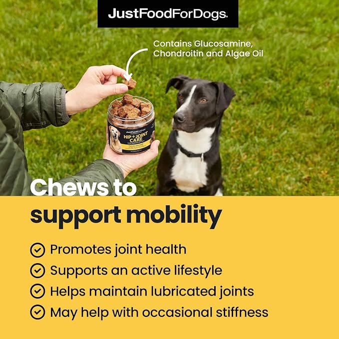 JustFoodForDogs 10-in-1 Multifunctional & Hip + Joint Supplement Soft Chews for DogsPlant-Based, Human Grade -45 Count of Each, 90 Chews Total