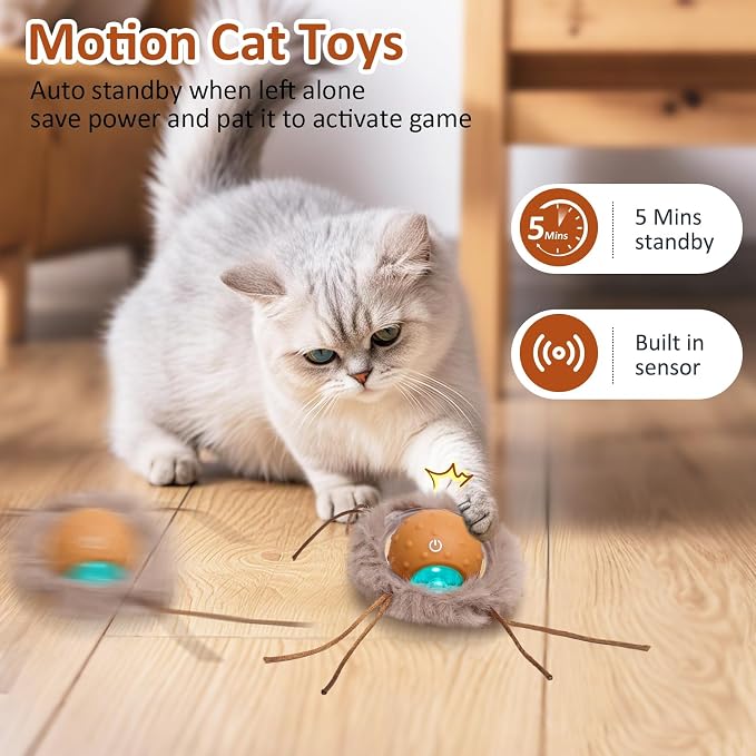 Sofolor Interactive Cat Toys for Indoor Cats, Electric Cat Mouse Toy, Automatic Kitten Toys for Bored Indoor Adult Cats, Motion Activated, Fast Rolling On Carpet, USB Rechargeable