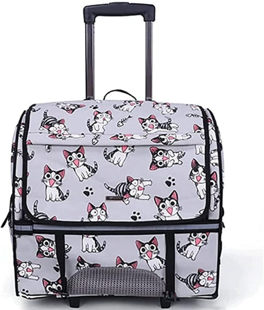 OLOTU 2 in 1 Pet Trolley Case, Cat Backpack with Rollers, Large Space Rolling Pet Carrier for Small Medium Dogs Cats