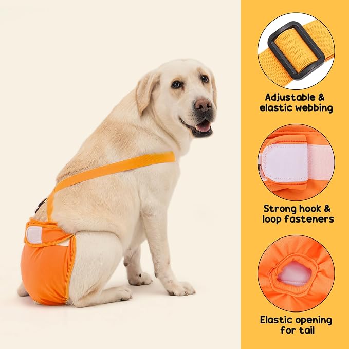 3 Pack Avont Washable Female Dog Diaper with Suspender, Reusable Girl Doggie Diapers for Small Medium Large Doggy in Heat Cycle Period Incontinence -S Blue/Orange/Grey