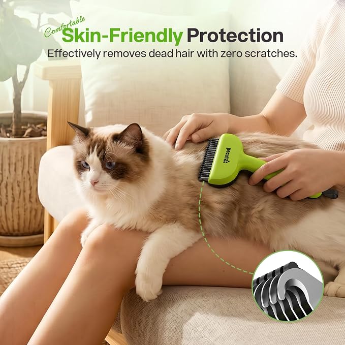 Pecute Pet Grooming Tool Bundle: Self-Cleaning Slicker Brush + Self-Cleaning Undercoat Rake + Comb
