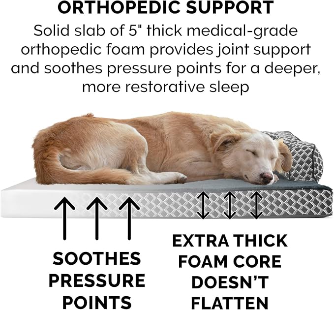 Furhaven Orthopedic Dog Bed for Large Dogs w/ Removable Bolsters & Washable Cover, For Dogs Up to 125 lbs - Plush & Woven Decor Comfy Couch Sofa - Diamond Gray, Jumbo Plus/XXL