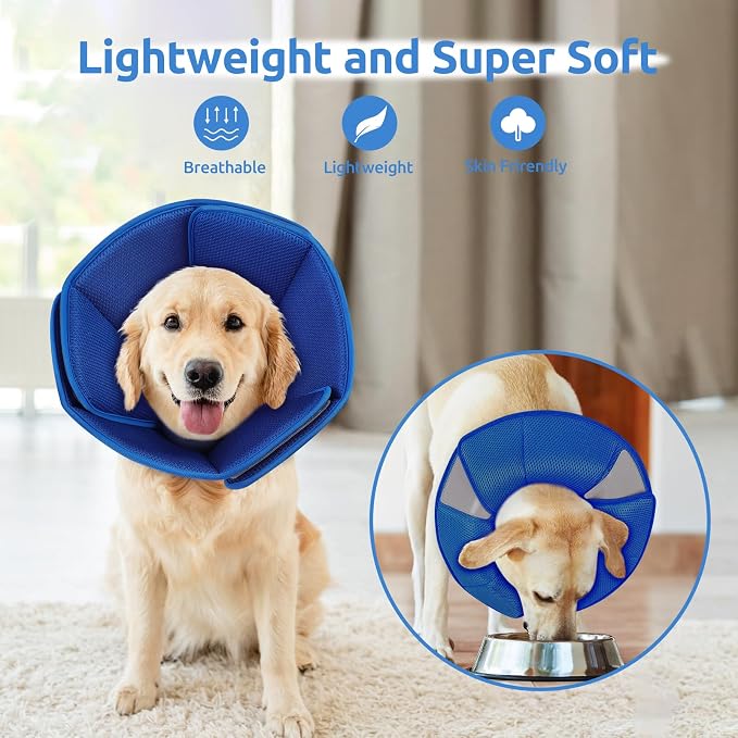 Dog Cone Collar - Soft Elizabethan Collar for Dogs After Surgery, Comfy Cone for Dogs to Stop Licking, Adjustable Dog Cone Alternative for Wound Healing (Navy, L)