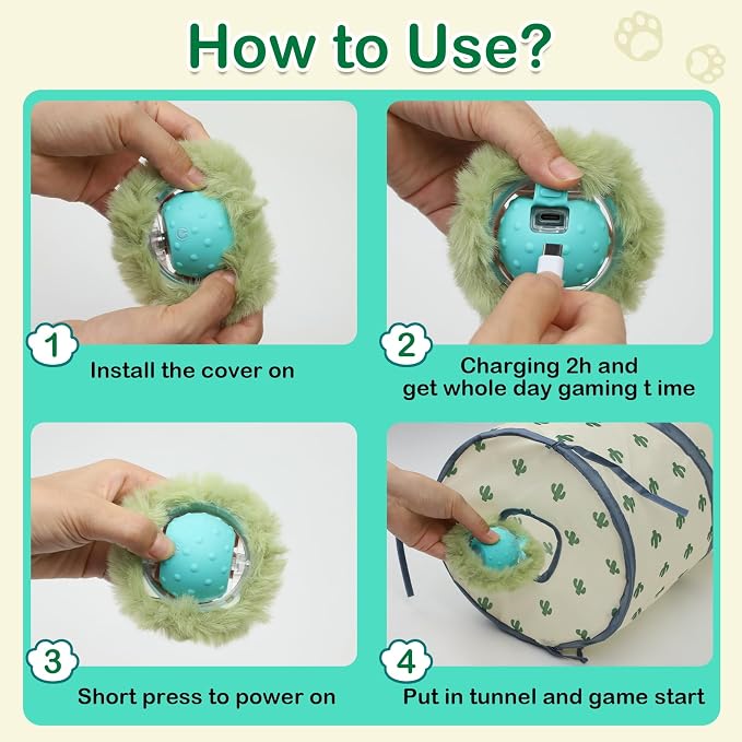 Saolife Interactive Cat Toys Ball for Indoor Cats Fast Rolling in Tunnel, Motion Activate Cat Toy with Chirping, Hide and Seek Mouse Catching Toy (Green)