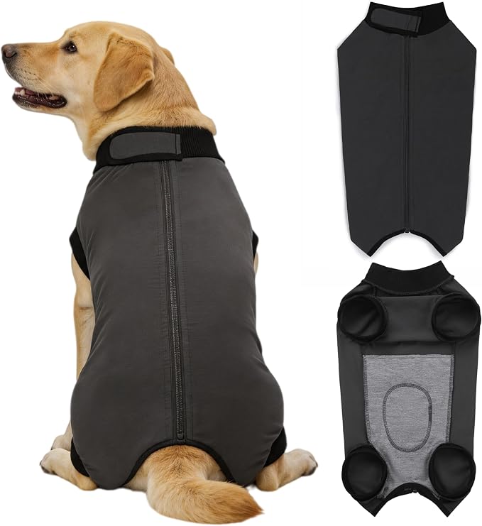 Dog Recovery Suit After Surgery, Abdominal Wound Protection Onesie, Anti-Licking Substitute for E-Collar & Cone, Relieves Anxiety, Easy to Put On, Suitable for Male & Female Dogs (Black, XX-Large)