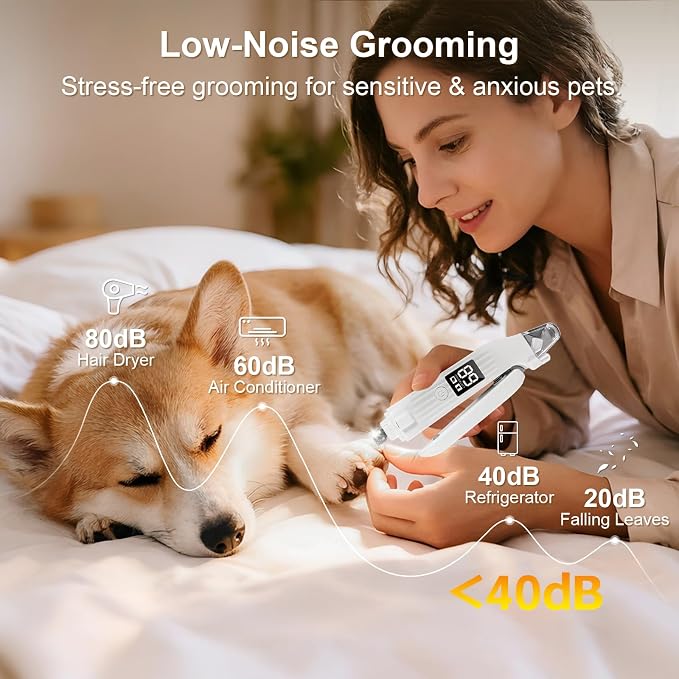 Dog Nail Clippers with Light, 2-in-1 Dog and Cat Nail Clipper with Grinder, Quiet Pet Nail Trimmer for Small Medium Large Dogs and Cats, USB Rechargeable