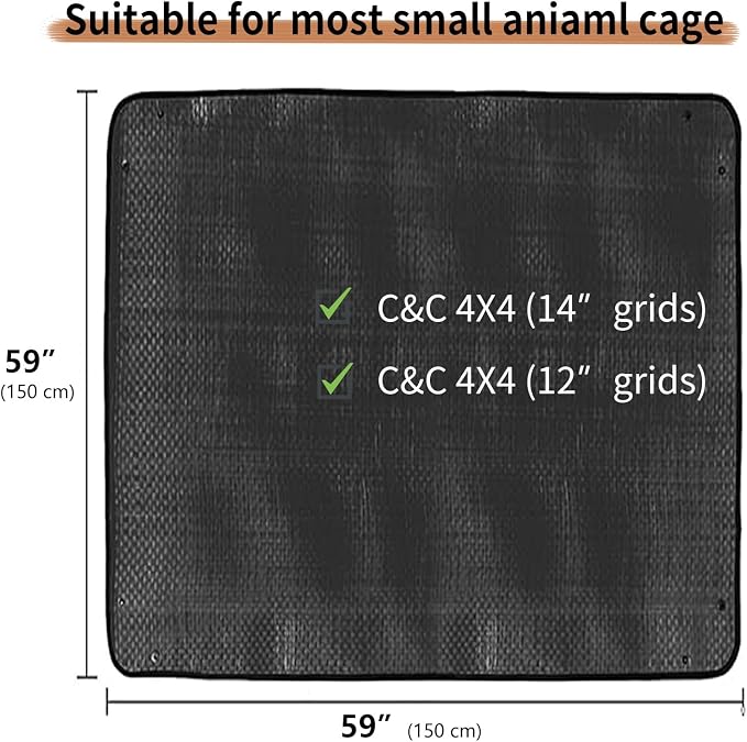 Oncpcare Large Waterproof Rabbit Playpen Mat 59×59 in (Black) – Reusable Floor Tarp and Cage Liner for Guinea Pig, Bunny, and Small Animal Habitat, Provides Spacious and Comfortable Play Area
