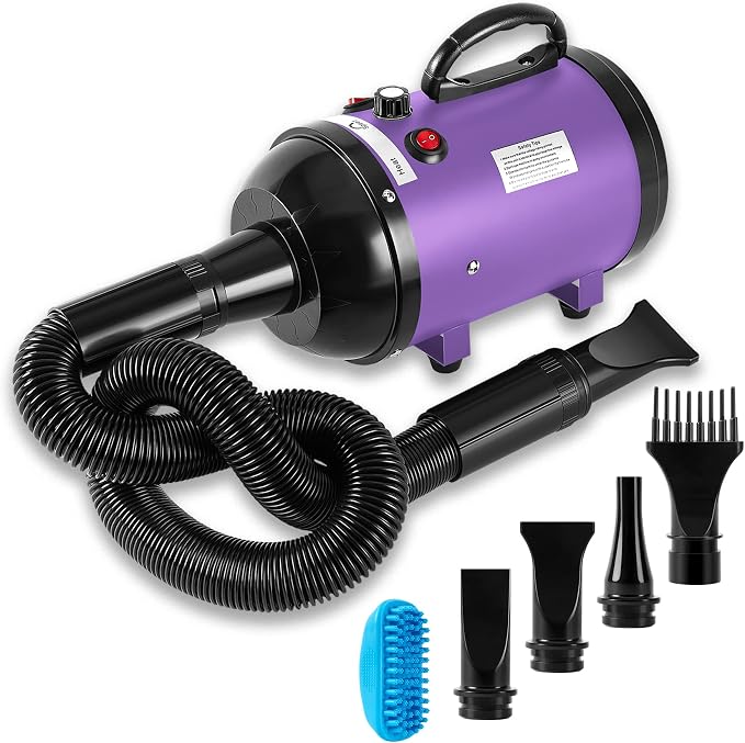 NESTROAD Dog Dryer for Pet Grooming,High Velocity 4.3HP/3200W Dog Blower Force Dryer with Stepless Adjustable Speed,Professional Pet Hair Drying with 4 Different Nozzles for Dogs Pets,Purple