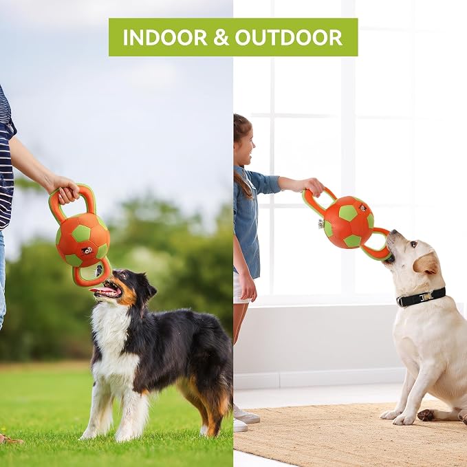 ALL FOR PAWS Ballistic Handle Ball Dog Toy with Squeaker, Interactive Handle Tug of War Ball Toy for Small Medium Large Dogs (Receive one of the Three Colors)