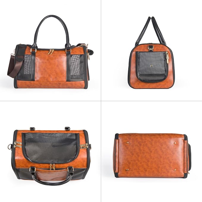 Dog Soft-Sided Carriers Pet Carrier for Small Dogs Cats, Fashion PU Leather Small Dog Carrier Pet Purse, Airline Approved Travel Pet Carrier for Puppy Kitten Small Animals