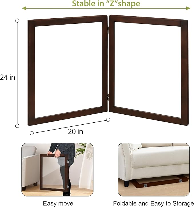 LZRS Clear Dog Gate for Indoor Use - Transparent Pet Fence with Solid Hardwood and Plastic Board, Stylish & Durable freestanding Pet Gate for Doorways, Stairs and Hallways-2 Panel Brown