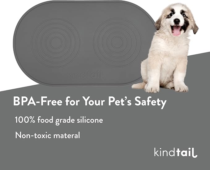 KindTail Dog & Cat Food Mat - Waterproof, Food-Grade Silicone Pet Placemat for Feeding & Water Bowls - Raised Edges Protect Floors - Non-Slip Grip - Dishwasher Safe - 19 x 11 Inches, Light Green