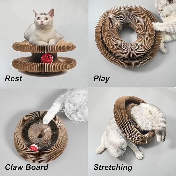 Kitty Curls Cat Toy,Cardboard Cat Scratcher,Magic Organ Cat Toy,Foldable Recyclable Cat Accordion Toy for Indoor Cat Playing,Interactive Scratch Pad with Toy Ball(2pc)