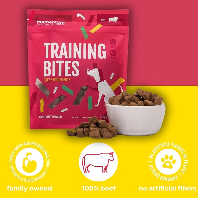 Momentum Carnivore Nutrition Freeze-Dried Beef Bundle – Beef Heart Treats and Training Bites – Single & Two-Ingredient Dog & Cat Treats – Grain-Free, High Protein, USA Made – 3.5 oz + 2.5 oz