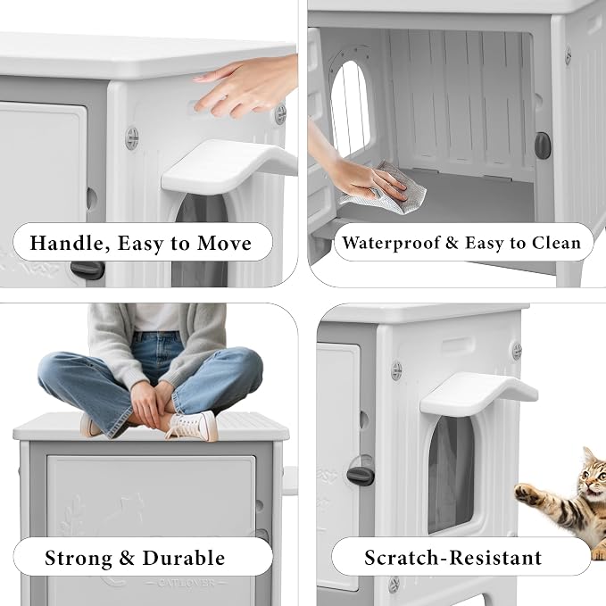Cat Litter Box Enclosure Furniture Plastic Hidden Enclosed Litter Box Cabinet Cat House Kitty End Table for Living Room, Entryway, Balcony, Bedroom