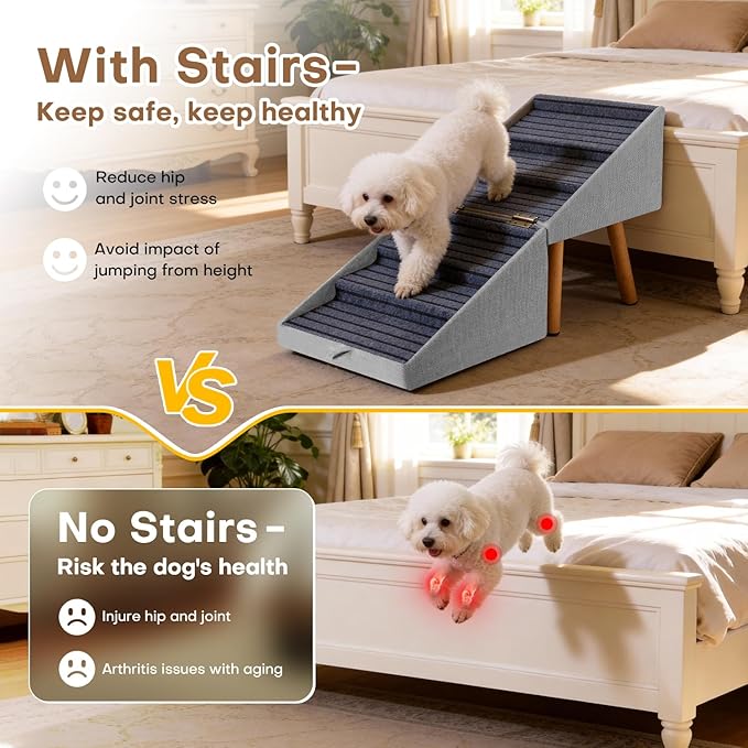 Pet Stairs for High Beds 21.06" Tall, 6-Step Dog Stairs Bedside Table Convertible, 250lbs Large Dog Steps with Storage Drawers, Non-Slip Pet Ramp for Bed Couch for Medium Large Small Dogs
