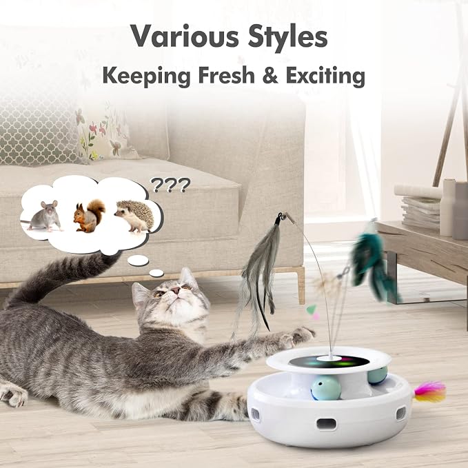 ORSDA Cat Toy, 3-in-1 Automatic Cat Toys for Indoor Cats, Interactive Feather Toys for All Breeds, Replacement Attachments 7PCS Cat Teaser Toy Refills Cat Wand Attachments