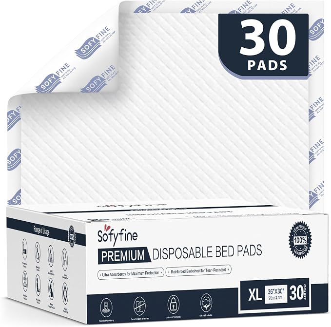 Tear Resistant Disposable Bed Pads Adults Chucks Incontinence Underpads 30"x 36"(30 Count),Large Thicken Premium Waterproof Pee Pads for Elderly,10X Super Absorbency Heavy Duty Puppy Training Pads